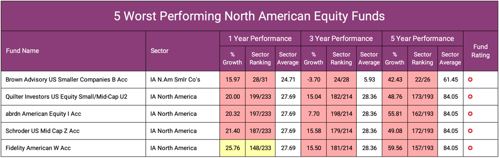 5 Worst Performing North American Equity Funds