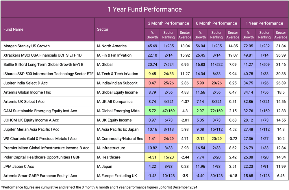 1 Year Fund Performance Best Funds 2024